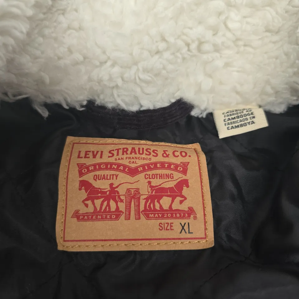 LEVI'S CORDUROY JACKET WITH SHEARLING COLLAR – BLACK, SIZE XL