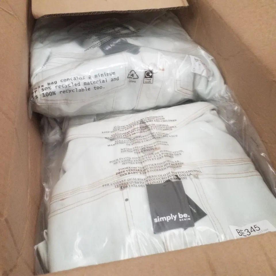 BOX CONTAINING APPROXIMATELY 7 BRAND NEW SIMPLY BE BLEACH WASH DENIM PLAYSUITS - SIZE 28