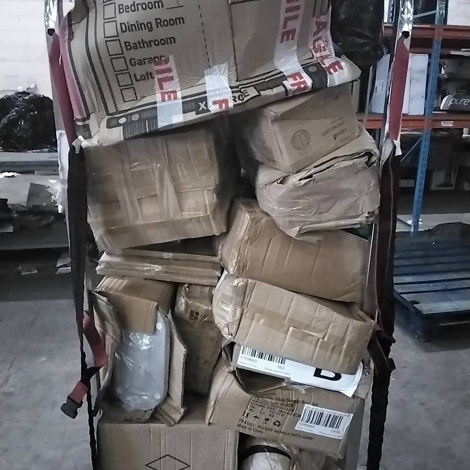 CAGE OF ASSORTED HOUSEHOLD GOODS TO INCLUDE SHOE STORAGE BOX UNIT, CEILING LIGHT AND 10 INCH AXIAL FAN WITH SPEED CONTROLLER 