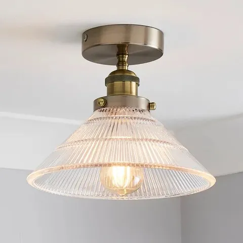Boxed Logan Glass Satin Nickel Semi Flush Ceiling Light