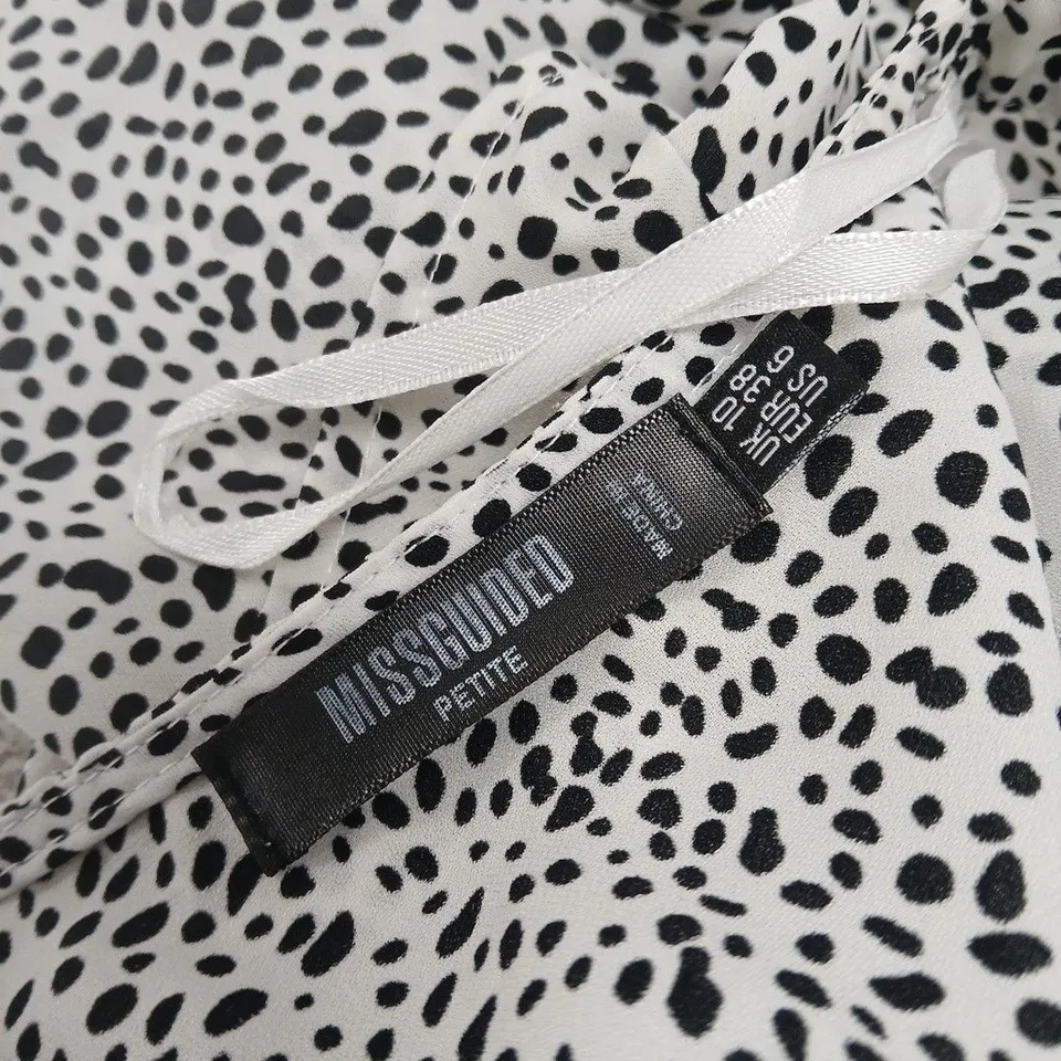 MISSGUIDED PETITE SHIRT DRESS – WHITE WITH DALMATIAN PRINT, UK 10