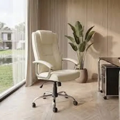 BOXED ALPHASON HOUSTON HIGH BACK LEATHER OFFICE CHAIR - CREAM (1 BOX)