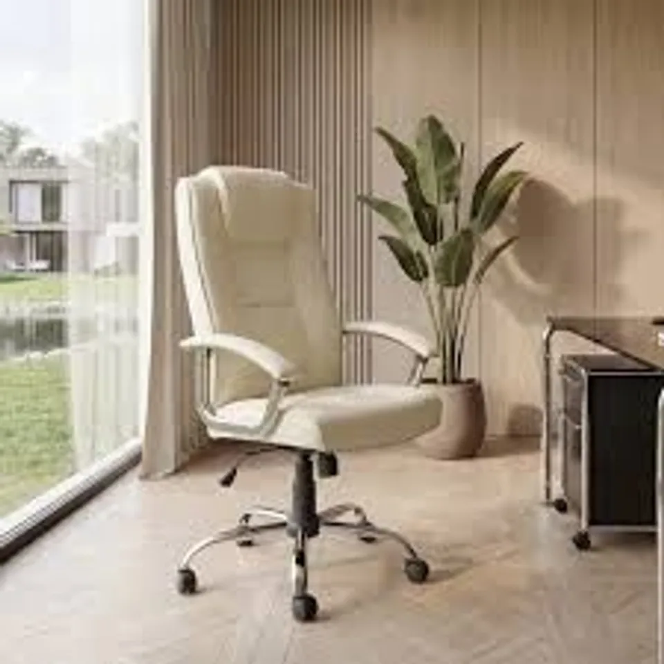 BOXED ALPHASON HOUSTON HIGH BACK LEATHER OFFICE CHAIR - CREAM (1 BOX)