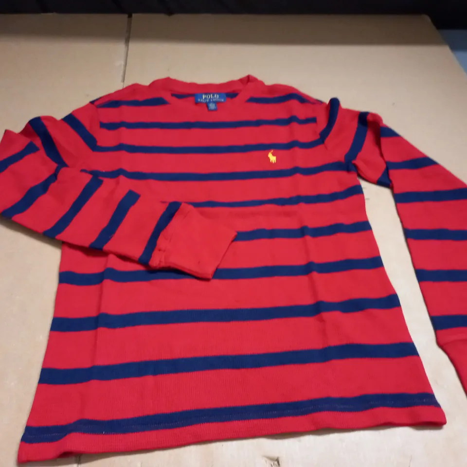 POLO RALPH LAUREN NAVY/RED STRIPED JUMPER - M(10-12)