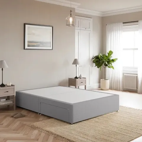 BAGGED FOGARTY LINEN DIVAN BASE - 4FT SMALL DOUBLE, 2 DRAWERS, GREY (2 ITEMS)