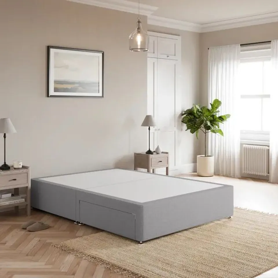 BAGGED FOGARTY LINEN DIVAN BASE - 4FT SMALL DOUBLE, 2 DRAWERS, GREY (2 ITEMS)