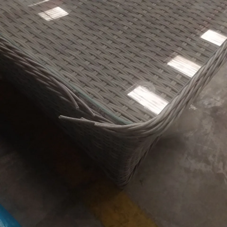 RATTAN 2 SEATER GARDEN CHAIR AND GLASS TOP TABLE