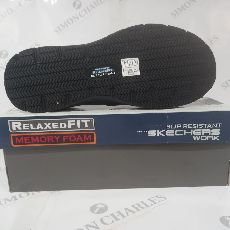 BOXED PAIR OF SKECHERS SLIP-ON LOAFERS IN BLACK UK SIZE 12