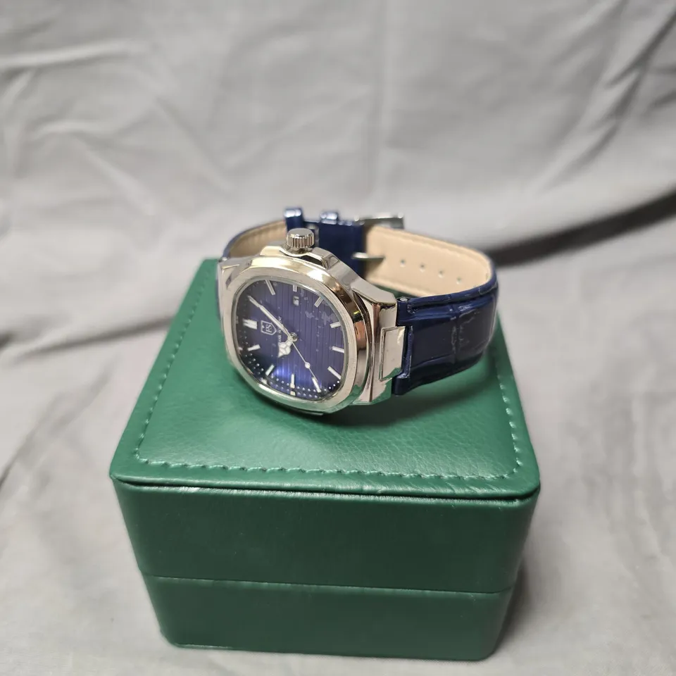 MENS FRANK SCHMIDT WATCH – BLUE DIAL & BLUE LEATHER STRAP - STAINLESS STEEL BACKCASE – 3ATM WATER RESISTANT – GIFT BOX