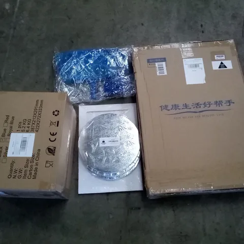 PALLET OF ASSORTED ITEMS INCLUDING WALKER WITH WHEELS, STAND MIXER, WHITE CAKE BOX & SILVER ROUND DRUMS, POOL CLEANING SET