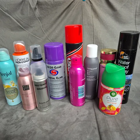 APPROXIMATELY 12 ASSORTED AEROSOLS TO INCLUDE - LEE STAFFORD HAIR DEHUMIDIFIER - RITUALS... SAKURA BODY LOTION MOUSSE - LIVING PROOF DRY SHAMPOO - ETC - COLLECTION ONLY