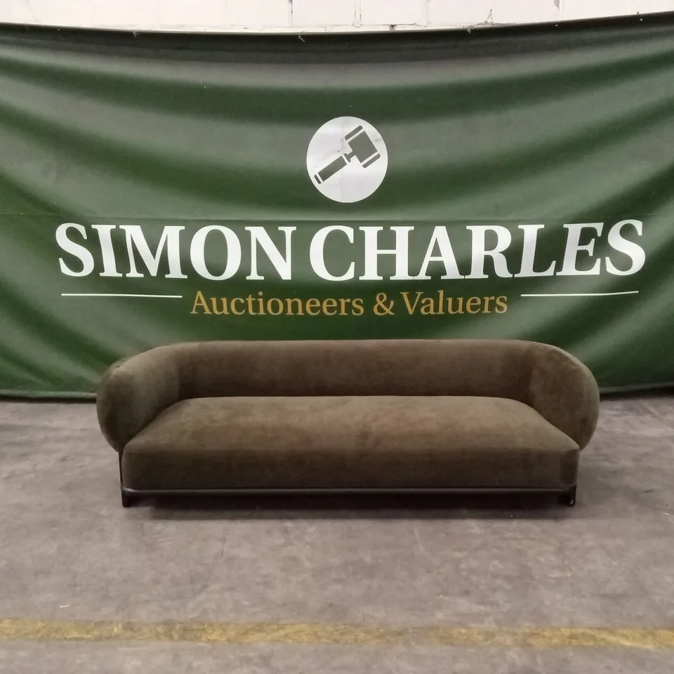 DANETTI FLORENCE OLIVE GREEN CHENILLE WITH DARK WOOD 3 SEATER SOFA RRP £1429