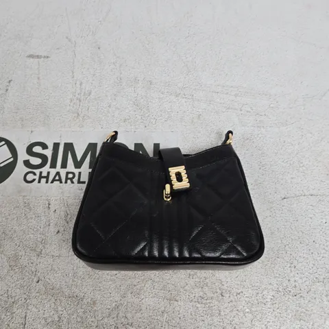 FRANK USHER BLACK QUILTED LEATHER HANDBAG WITH GOLD-TONE HARDWARE 