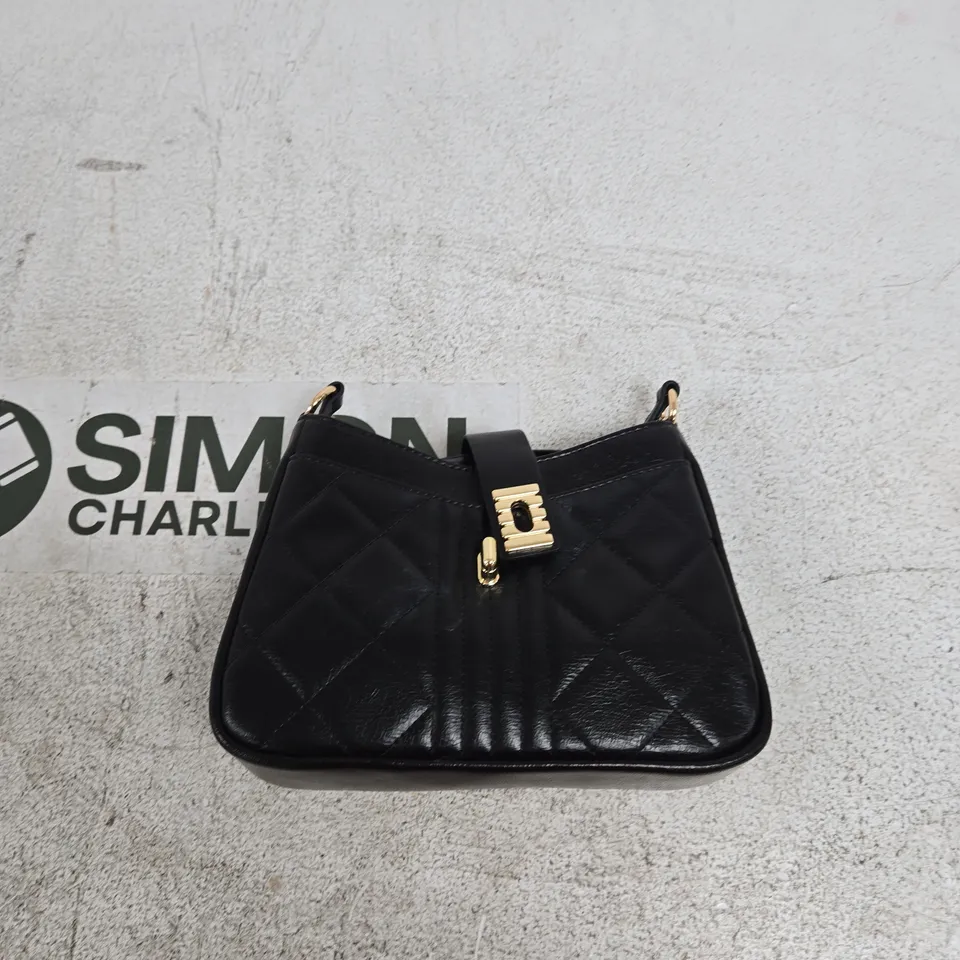 FRANK USHER BLACK QUILTED LEATHER HANDBAG WITH GOLD-TONE HARDWARE