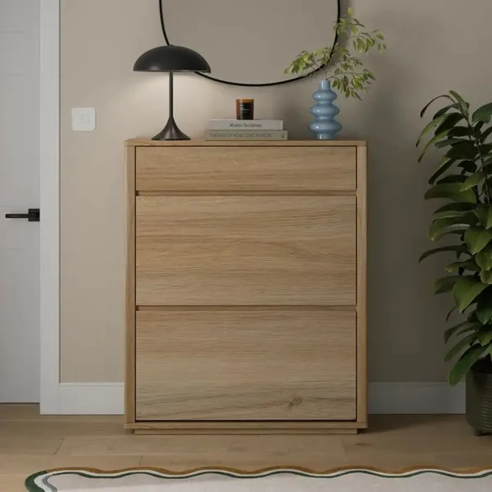BOXED DUNELM MALIK WIDE SHOE STORAGE - LIGHT OAK EFFECT (1 BOX)