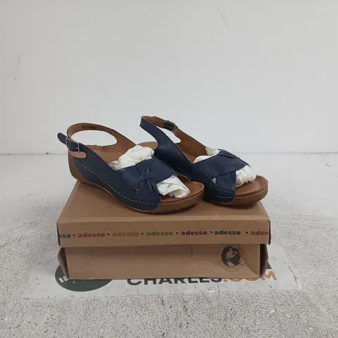 ADESSO WOMEN'S NAVY BLUE LEATHER SANDALS WITH BUCKLE STRAP, WEDGE HEEL – UK 5 (EU 38)