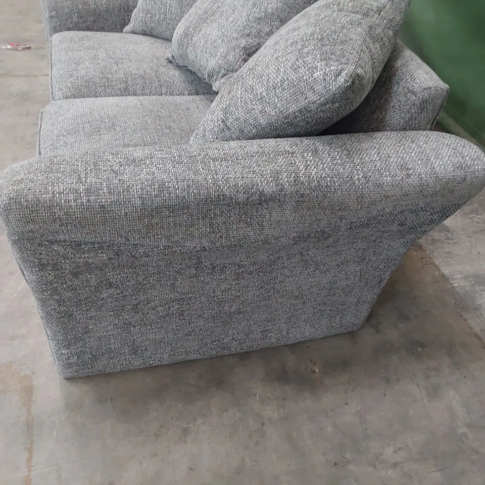 DESIGNER TWO SEATER SOFA WITH SCATTER CUSHIONS GREY FABRIC 