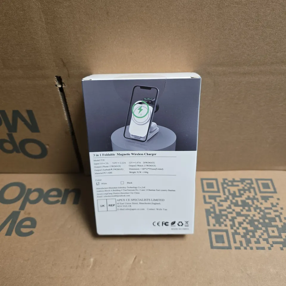 T18 3 IN 1 FOLDABLE MAGNETIC WIRELESS CHARGER BOXED