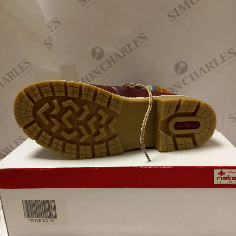 RIEKER LACE UP CUFF BOOTS WINE - UK SIZE 5