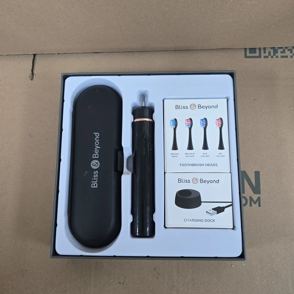 BLISS & BEYOND SONIC+LED ELECTRIC TOOTHBRUSH WITH CHARGING DOCK AND 4 BRUSH HEADS