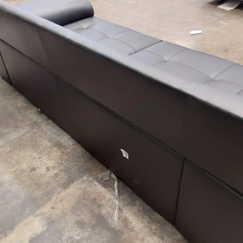 DESIGNER THREE SEATER SOFA BLACK LEATHER 