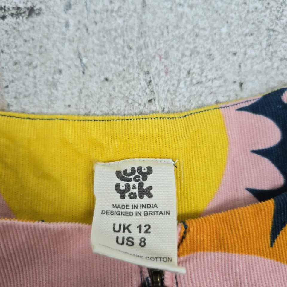 LUCY & YAK SUNFLOWER PRINT ZIP DRESS – UK 12 (US 8) – DESIGNED IN BRITAIN