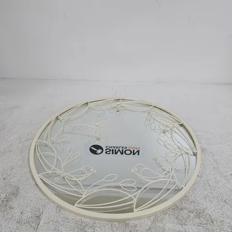 DECORATIVE ROUND WALL MIRROR – CREAM FLORAL METAL FRAME
