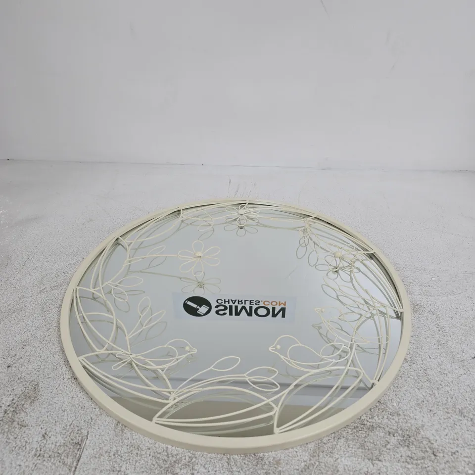 DECORATIVE ROUND WALL MIRROR – CREAM FLORAL METAL FRAME