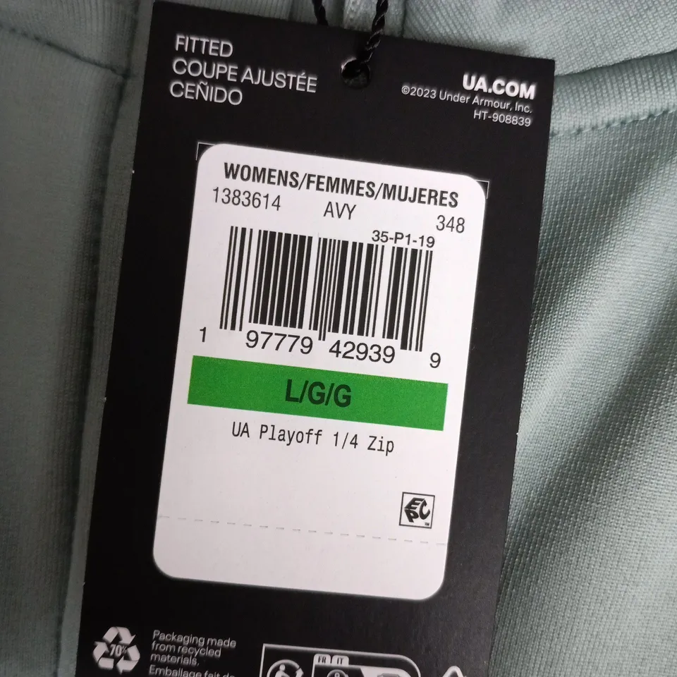 UNDER ARMOUR WOMEN'S PLAYOFF 1/4 ZIP TOP – PALE BLUE, UK L (L/G)