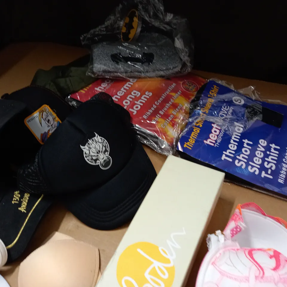 LOT OF APPROXIMATELY 30 ASSORTED CLOTHING ACCESSORIES TO INCLUDE HATS, BAGS AND THERMALS