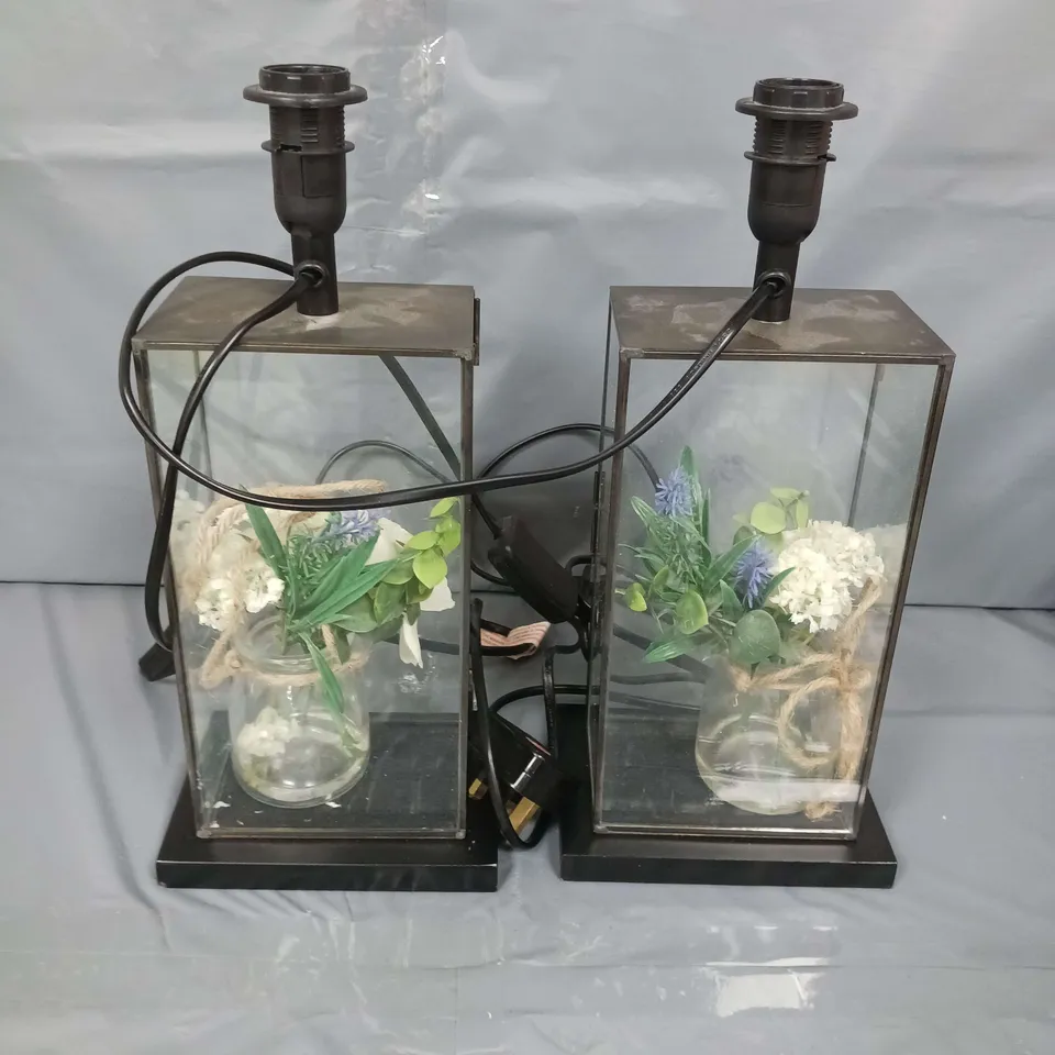 PAIR OF DECORATIVE FLORAL LAMP BASES IN BLACK - COLLECTION ONLY