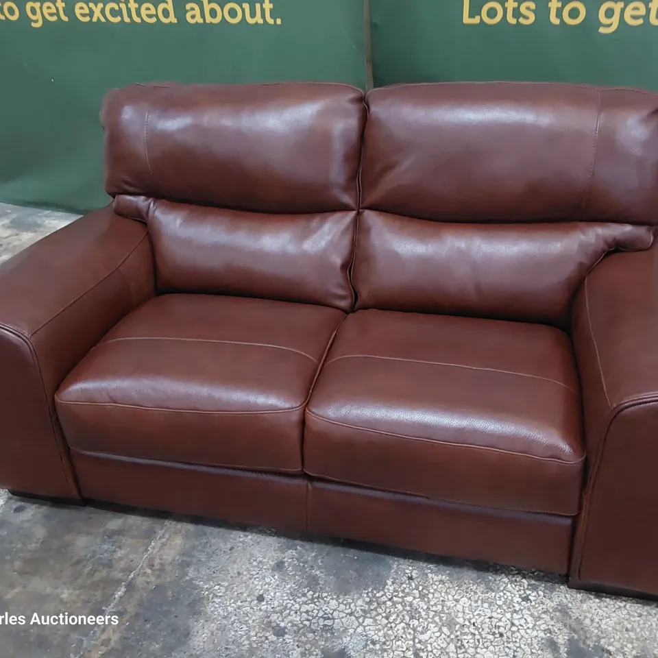 QUALITY ITALIAN DESIGNER PRATO TWO SEATER SOFA CHESTNUT LEATHER
