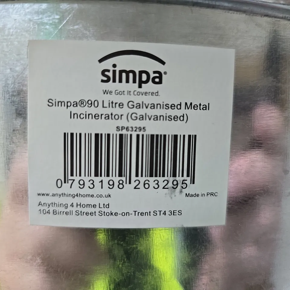 SIMPA 90 LITRE GALVANISED METAL INCINERATOR