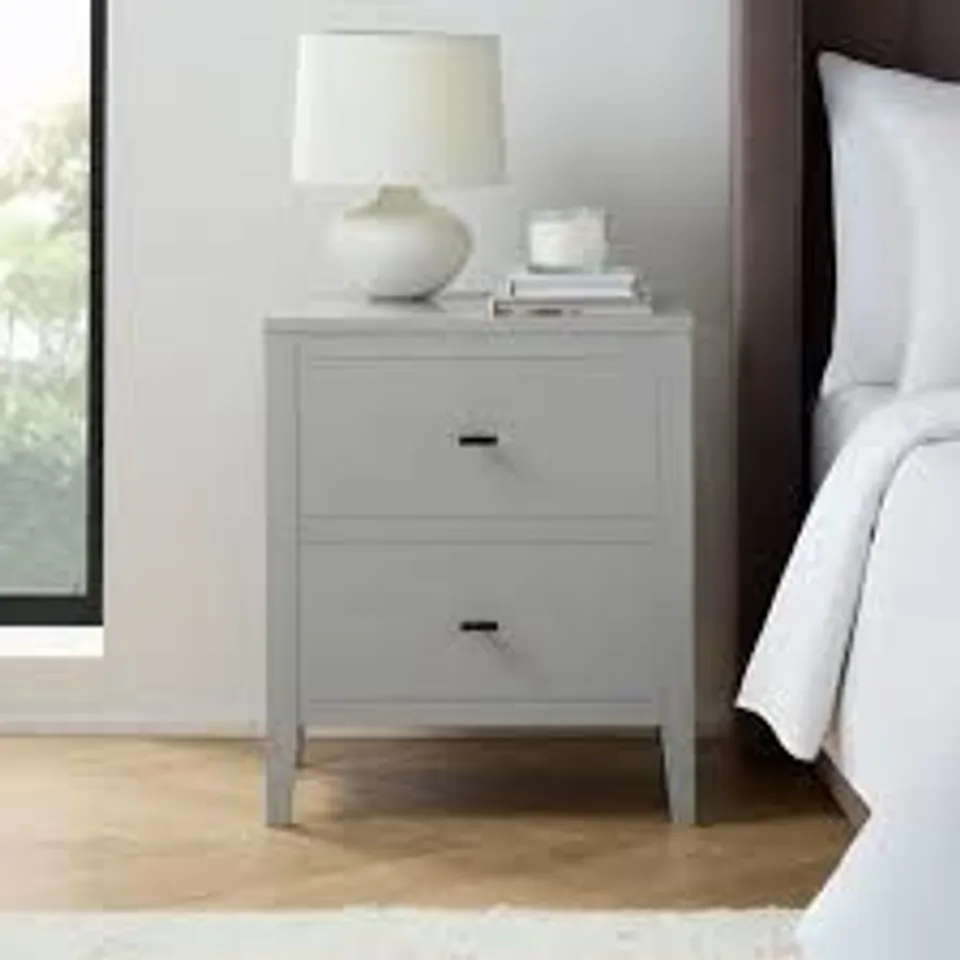 BOXED DUSK POPPY 2 DRAWER BEDSIDE TABLE - TAUPE (1 BOX)