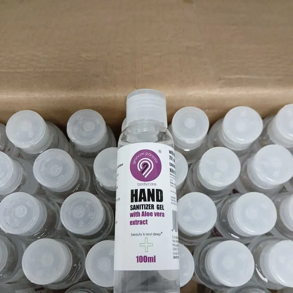 BOX OF APPROXIMATELY 100 BOTTLES OF HAND SANITIZER GEL - 100ML PER BOTTLE