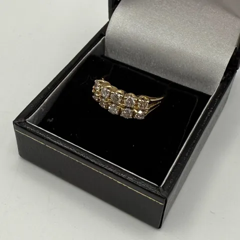 14CT YELLOW GOLD TWO ROW RING SET WITH NATURAL DIAMONDS