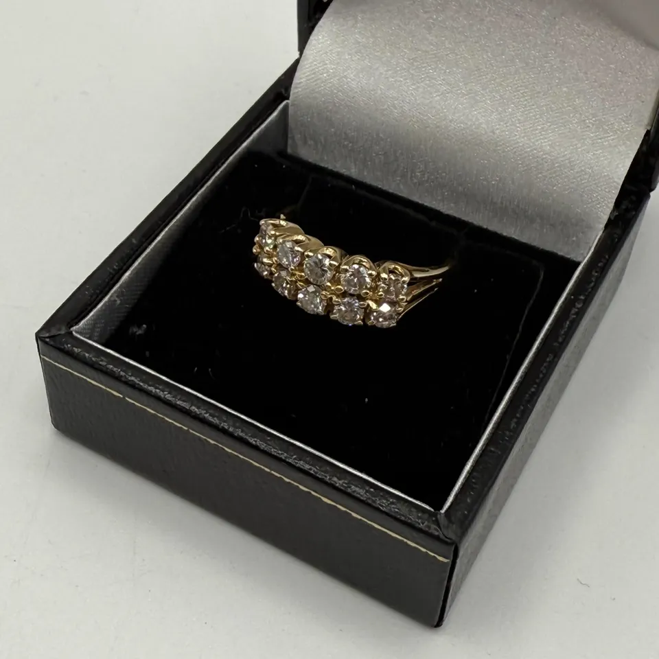 14CT YELLOW GOLD TWO ROW RING SET WITH NATURAL DIAMONDS