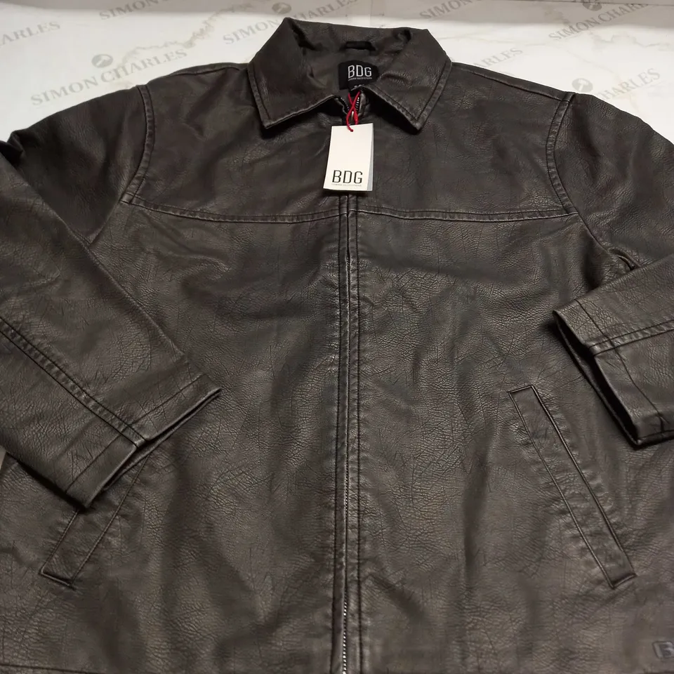 BDG LEATHER EFFECT ZIPPED JACKET SIZE S