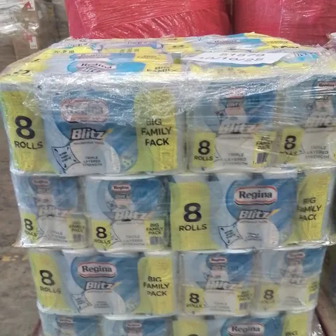 PALLET CONTAINING LARGE QUANTITY OF BRAND NEW REGINA BLITZ KITCHEN ROLL PACKS OF 8