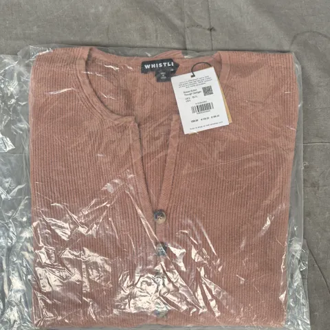 WHISTLE RIBBED BUTTON THROUGH CARDIGAN IN SOFT BROWN SIZE LARGE