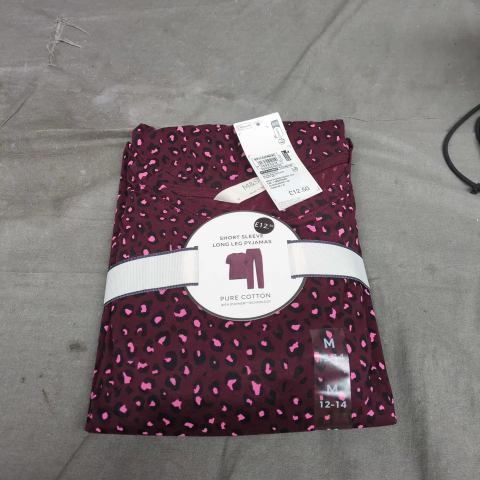 M&S Kids' Pure Cotton Pyjama Set – Burgundy Leopard Print, Two-Piece, UK 12-14 (M)