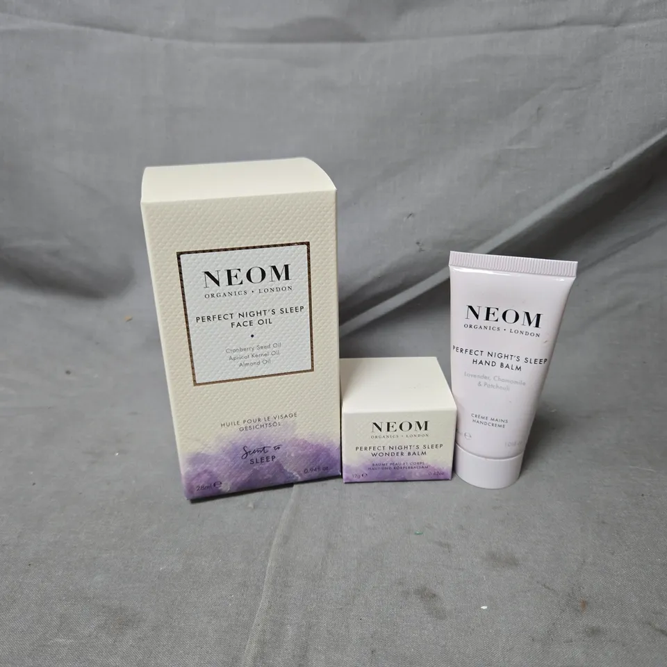 NEOM ORGANICS LONDON PERFECT NIGHTS SLEEP FACE OIL, WONDER BALM & HAND BALM SET