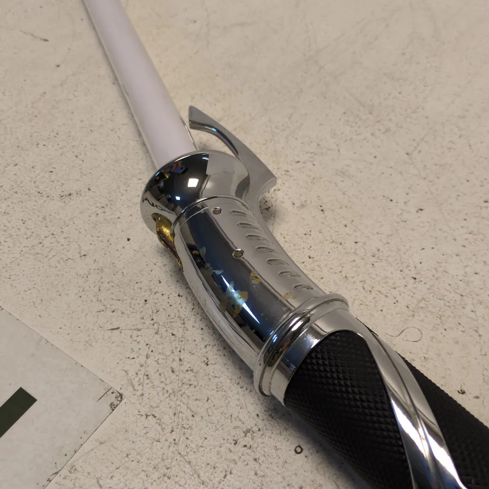 MODEL LIGHTSABER OF COUNT DOUKU WITH CHROME HILT AND WHITE BLADE TURNING RED. MADE BY HASBRO 2020.