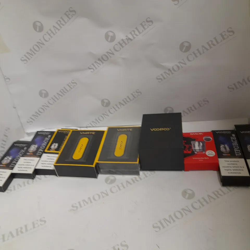LOT OF APPROXIMATELY 10 E-CIGARETTE RELATED ITEMS TO INCLUDE SMOK V12 PRINCE MAX MESH, SMOK ALIEN MOD, VOOPOO VMATE ETC. 