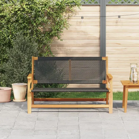 BOXED WOOD AND WICKER DOUBLE DURABLE OUTDOOR BENCH