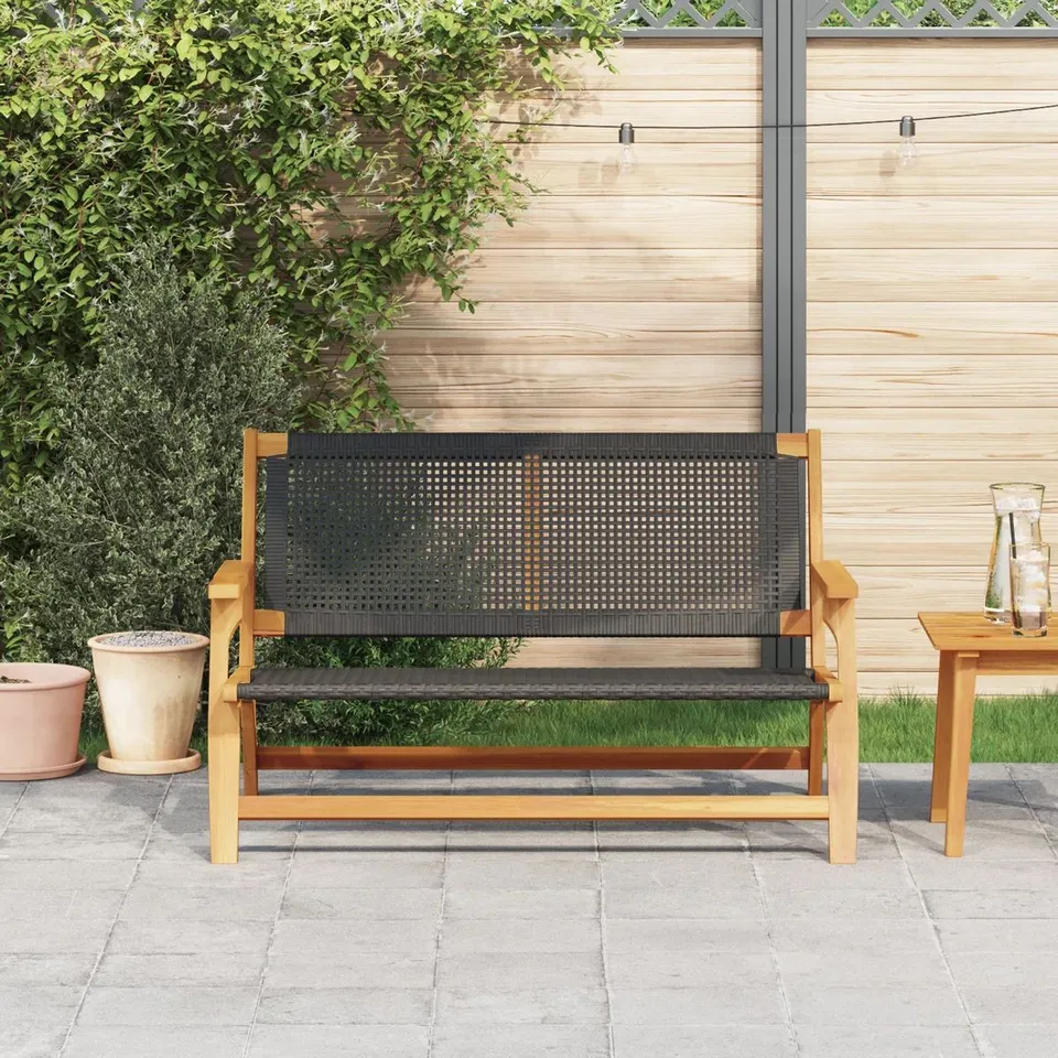 BOXED WOOD AND WICKER DOUBLE DURABLE OUTDOOR BENCH