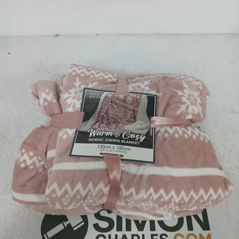 WARM & COSY NORDIC SHERPA BLANKET – PINK, 130 X 180 CM