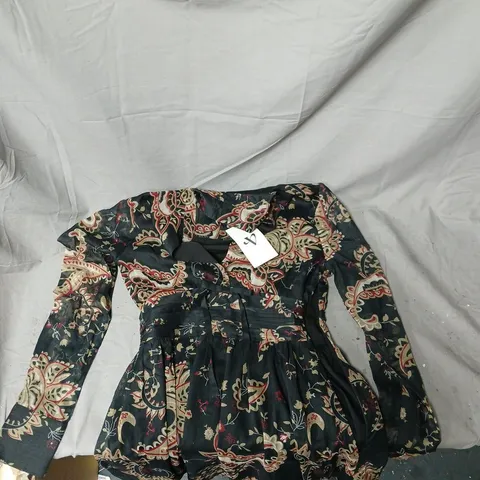 Women's long-sleeve dress with dark floral paisley pattern