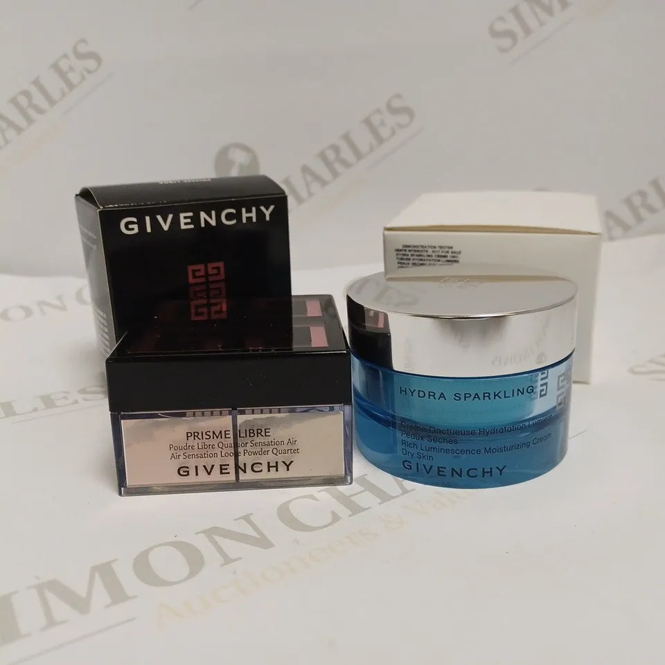 APPROXIMATELY 13 ASSORTED GIVENCHY BEAUTY PRODUCTS TO INCLUDE LOOSE POWDER QUARTET AIR SENSATION #5 SOFT WHITE AND RICH LUMINESCENCE MOISTURISING CREAM (TESTER)