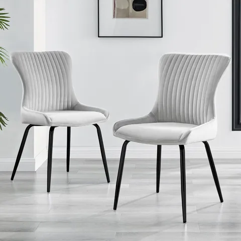 BOXED SET OF 2 NORA LIGHT GREY VELVET DINING CHAIRS WITH BLACK LEGS (1 BOX)